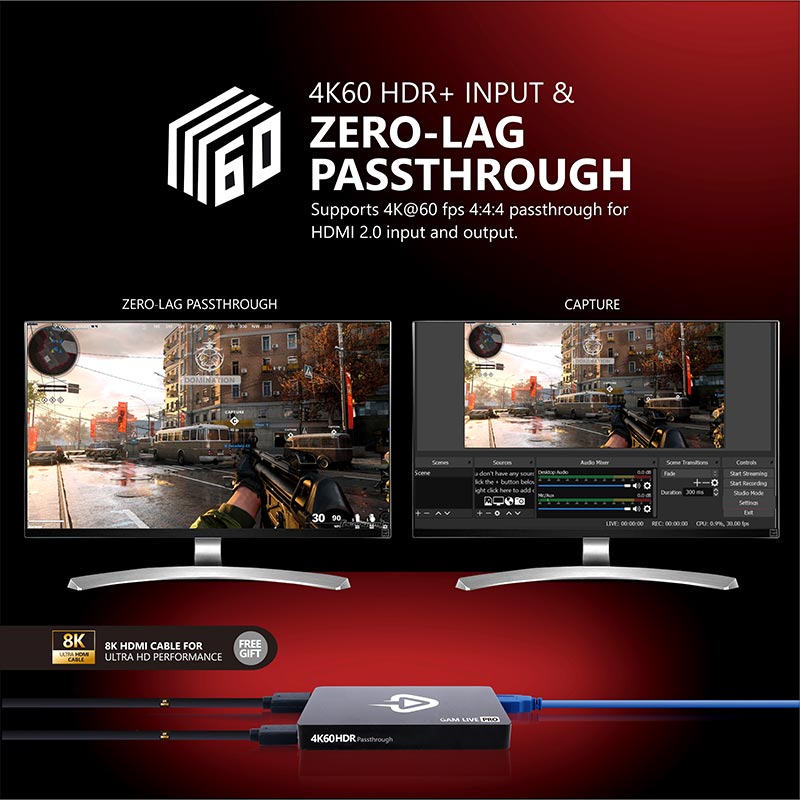 GAM-LIVE-PRO Capture Card 1080p 60fps 4K-HDR USB-3.0 for PS4 PS5